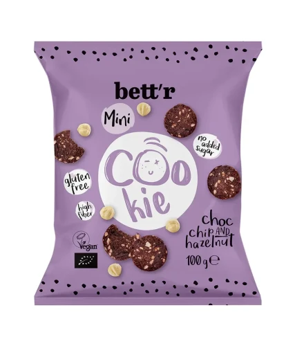a. Ciastka z czekoladą i orzechami laskowymi bezglutenowe BIO 100g Bettr