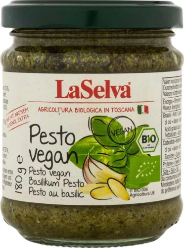 Pesto VEGAN z bazylii oliwy z oliwek extra virgin i orzeszków piniowych BIO 180g La Selva