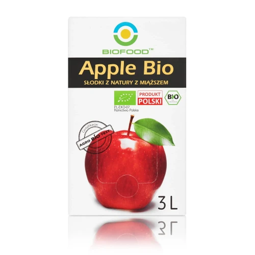 Sok JABŁKO ekologiczne z miąższem NFC KARTON BIO bezglutenowy 3l BioFood 
