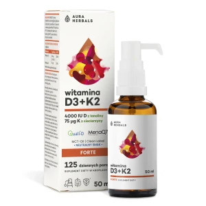 Witamina D3 4000+K2 MK7 w kroplach w oleju MCT 50ml Aura Herbals