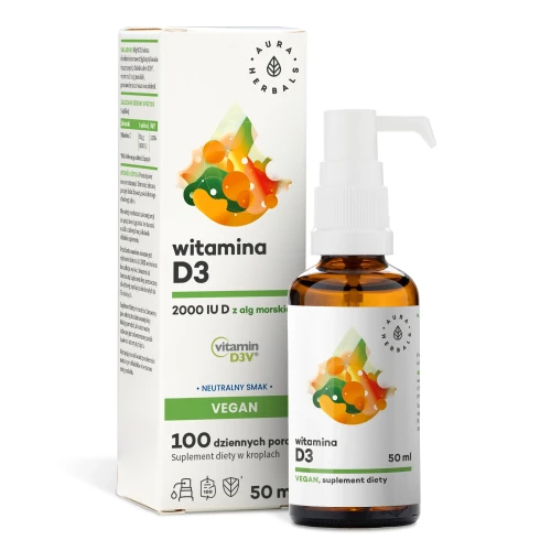 Witamina D3 z alg morskich krople 2000 IU Vegan  50ml Aura Herbals