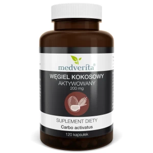 Węgiel kokosowy aktywowany 200mg 120kaps/49,6g Medverita