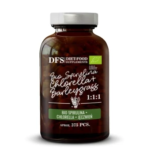 Spirulina + Chlorella + sok z pędów młodego jęczmienia BIO 1:1:1 375 kaps/150g Diet Food