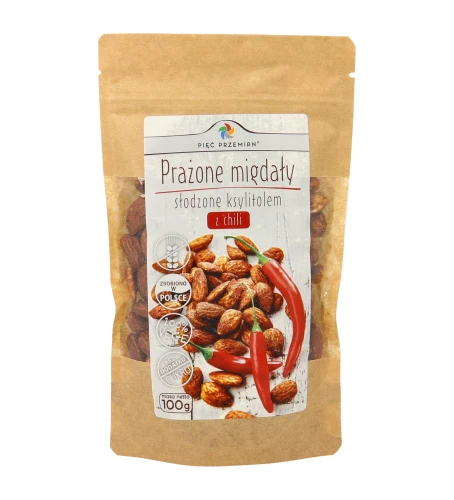 Migdały prażone z ksylitolem i chilli bezglutenowe 100g. Pięć Przemian