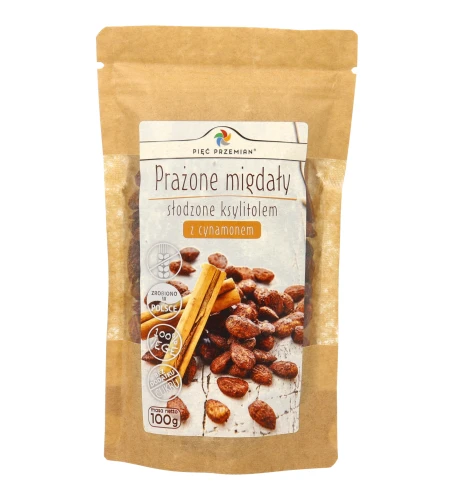 Migdały prażone z ksylitolem i cynamonem bezglutenowe 100g Pięć Przemian