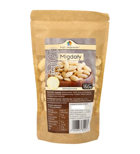 Migdały blanszowane bezglutenowe 150g Pięć Przemian 