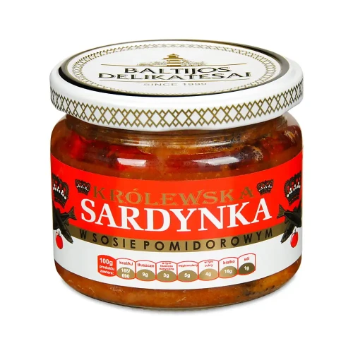 Sardynka królewska w sosie pomidorowym szkło 280g Baltijos Delikatesai