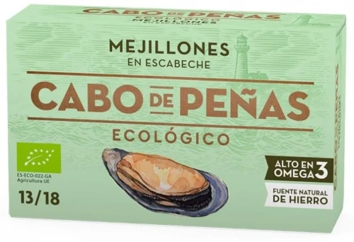 Małże marynowane w ekologicznej oliwie z oliwek BIO 111g/69g Cabo de Penas