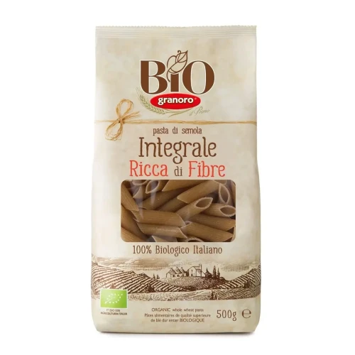 Makaron pełnoziarnisty semolinowy rurka mezze penne rigate BIO 500 g GRANORO