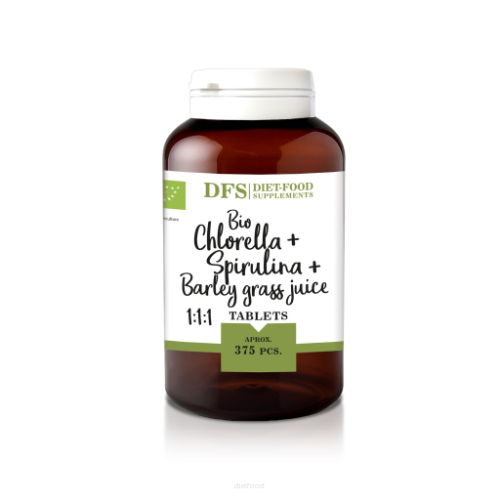 Spirulina+chlorella+sok z pędów młodego jęczmienia BIO 1:1:1 375 kaps/150g