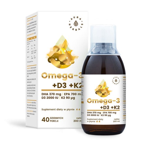 Omega-3  DHA i EPA+D3+K2 200ml Aura Herbals