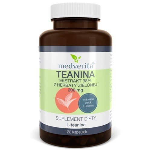 Teanina ekstrakt 98% 200mg 120 kapsułek/45,4g Medverita