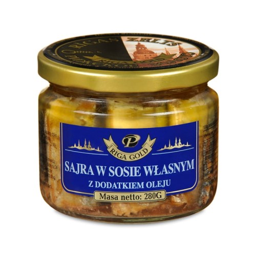 Sajra w sosie własnym z dodatkiem oleju 280g Riga Gold szkło