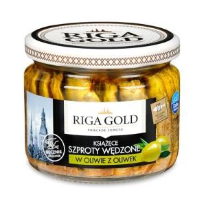 Szproty wędzone w oliwie oliwek  w słoiczku 270g/189g Riga Gold szkło