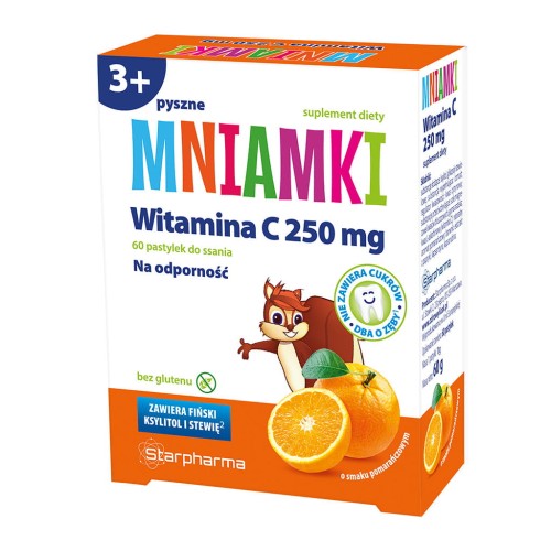 Zdrowe pastylki do ssania witamina C 250mg 42g o smaku pomarańczowym 60 pastylek