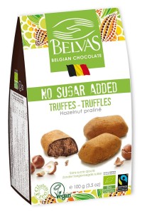 Belgijskie czekoladki trufle z orzechami laskowymi bez dodatku cukru bezglutenowe BIO 100 g Belvas Fair Trade
