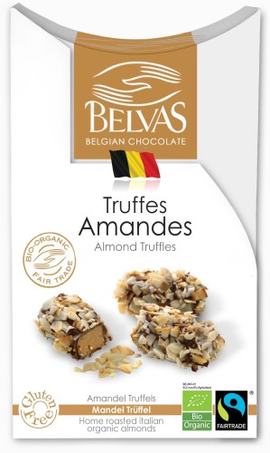 Belgijskie czekoladki trufle z migdałami bezglutenowe BIO 100 g Belvas Fair Trade