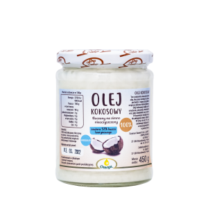 Olej Kokosowy surowy min. 52% kw. laurynowego 450 ml Kropla Omega