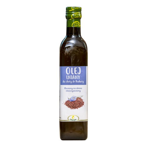 Olej lniany tłoczony na zimno 500ml (min 60% omega 3) PREMIUM