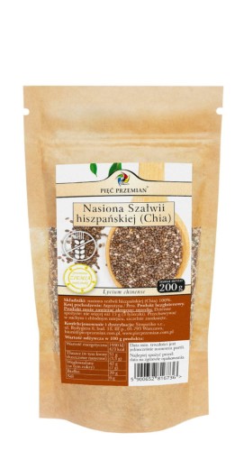 Chia (nasiona szałwii hiszpańskiej) bezglutenowe 200g Pięć Przemian