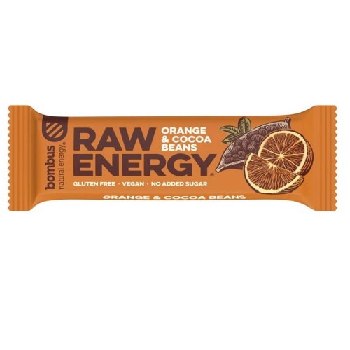Baton Raw Energy pomarańcza z kakao bez dodatku cukru bezglutenowy 50 g Bombus