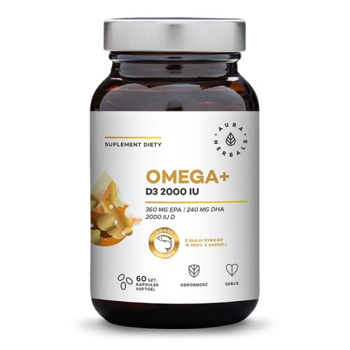 Omega-3 + D3 2000 IU 60 kapsułek Aura Herbals