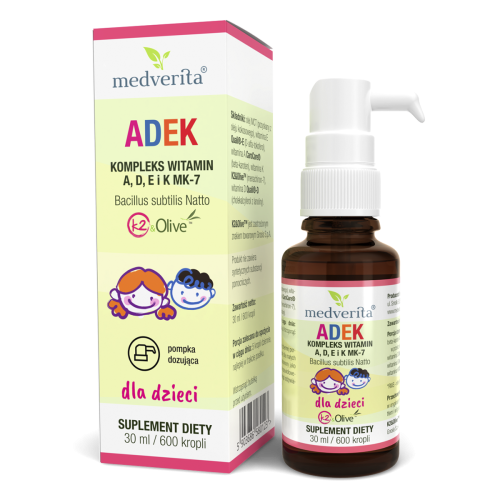 Witamina A D E i K MK-7 dla dzieci 30ml/600 kropli Medverita