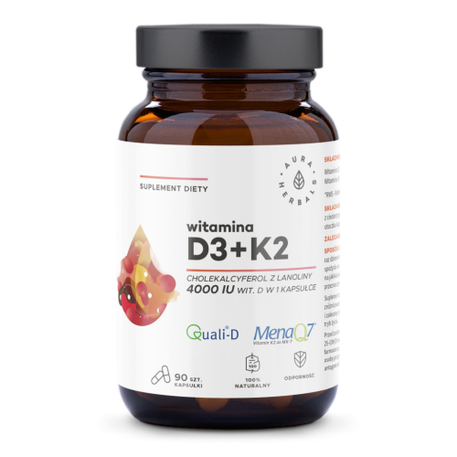 Witamina D3 4000 + K2 90 kapsułek Aura Herbals