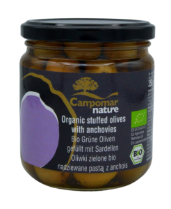 Oliwki zielone nadziewane pastą z anchois BIO 350g/200g Campomar Nature