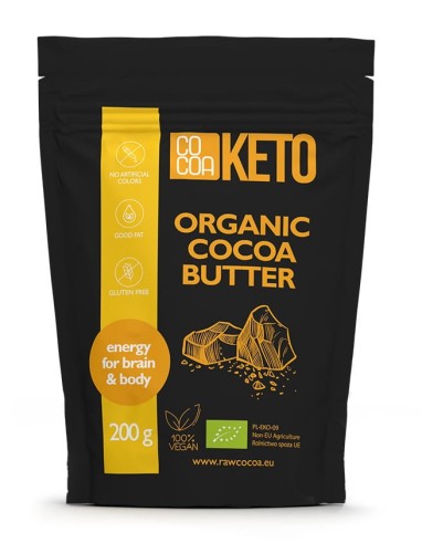 Tłuszcz kakaowy bezglutenowy/masło kakaowe w kawałkach KETO BIO 200g COCOA