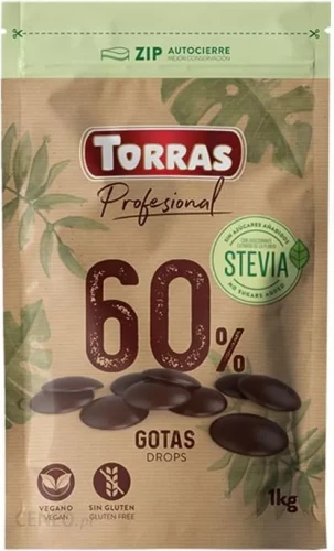 Czekolada gorzka ze stewią DROPS  Gotas BIG PACK bezglutenowa 1 kg Torras