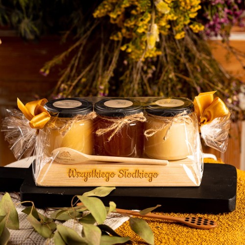 Zestaw prezentowy MIODÓW deska 3x250g MiodyDworskie