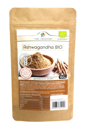 Ashwagandha korzeń w proszku BIO bezglutenowa 150g Pięć Przemian