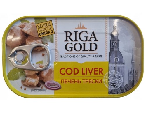Wątróbki z dorsza w tłuszczu własnym puszka 121g RIGA GOLD  