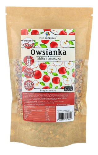 Owsianka bezglutenowa musli jabłko porzeczka bez dodatku cukru 450g Pięć Przemian