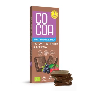 Czekolada jagodowa z acerolą bez cukru BIO 40g COCOA