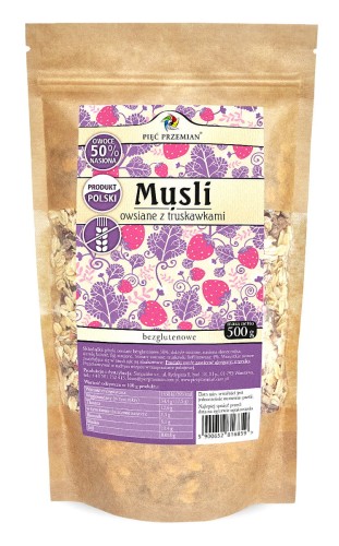 Musli owsiane bezglutenowe truskawkowe 500g Pięć Przemian