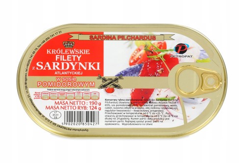 Sardynka atlantycka FILETY królewskie w sosie pomidorowym 124g Petropat