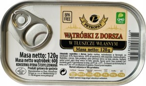 Wątróbki z dorsza w tłuszczu własnym 120g/60g puszka BPA free Petropat 