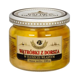 Wątróbki z dorsza w tłuszczu własnym  szkło 250g Baltijos Delikatesai