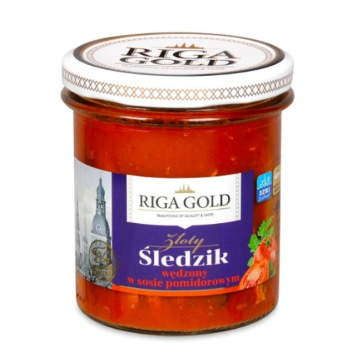 Śledzik Złoty wędzony w sosie pomidorowym w słoiku 300g  Riga Gold