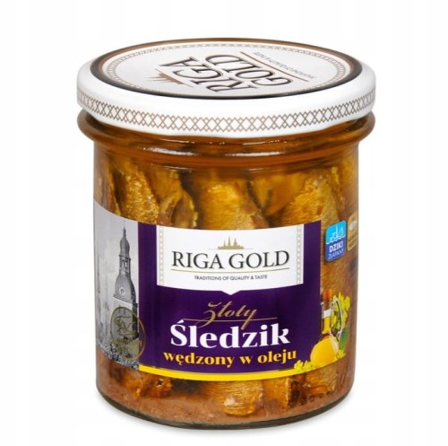 Śledzik Złoty wędzony w oleju w słoiku 300g/210g  Riga Gold