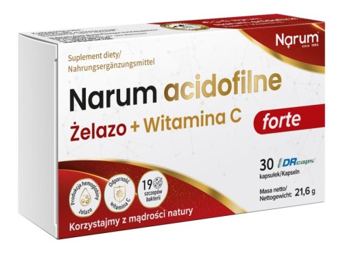 Żelazo acidofilne +C+Probiot 30 kapsułek Narum