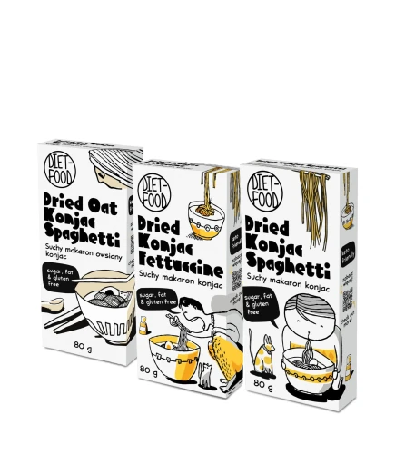 ZESTAW Makaronów Konjac SUCHYCH Low Carb 3x80g DIET-FOOD