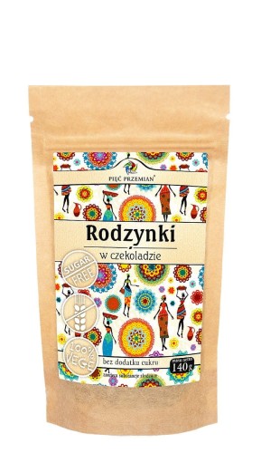 Rodzynki w czekoladzie bez cukru bezglutenowe 140g Pięć Przemian