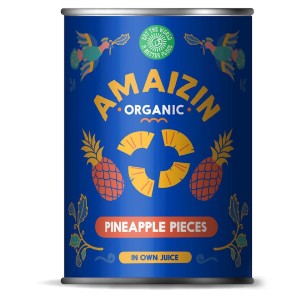 Ananas KAWAŁKI w soku własnym bez dodatku cukru BIO 400g/250g puszka Amaizin