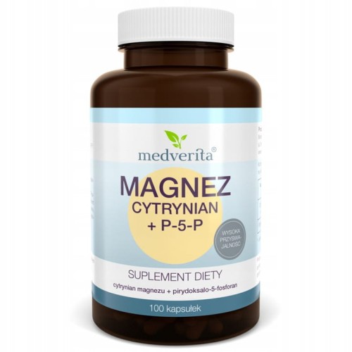 Magnez cytrynian + B6 (P-5-P) 100 kaps/82,5g Medverita