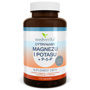 Cytrynian magnezu + Cytrynian potasu + B6 (P-5-P) 100kaps/86g Medverita 