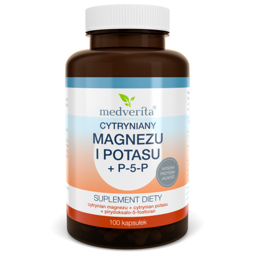 Cytrynian magnezu + Cytrynian potasu + B6 (P-5-P) 100kaps/86g Medverita 