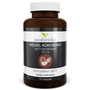 Węgiel kokosowy aktywowany 200mg 120kaps/49,6g Medverita